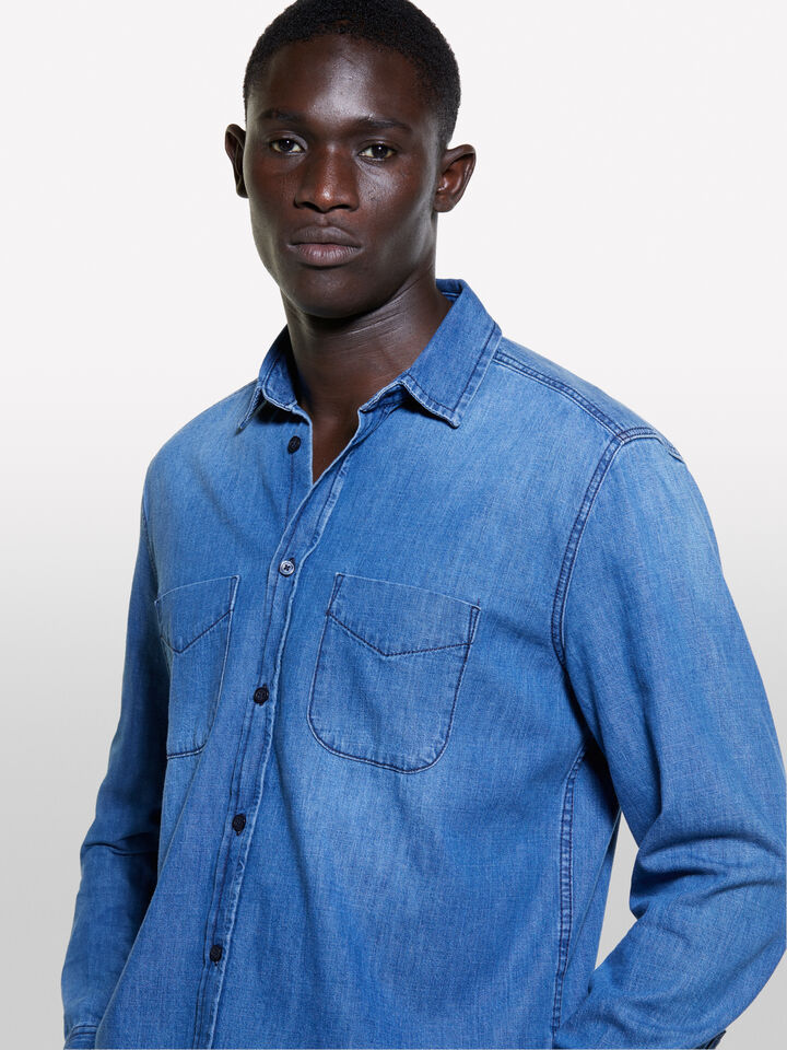 Blue regular fit denim shirt - men's regular fit shirts - Blue | Sisley image number 5